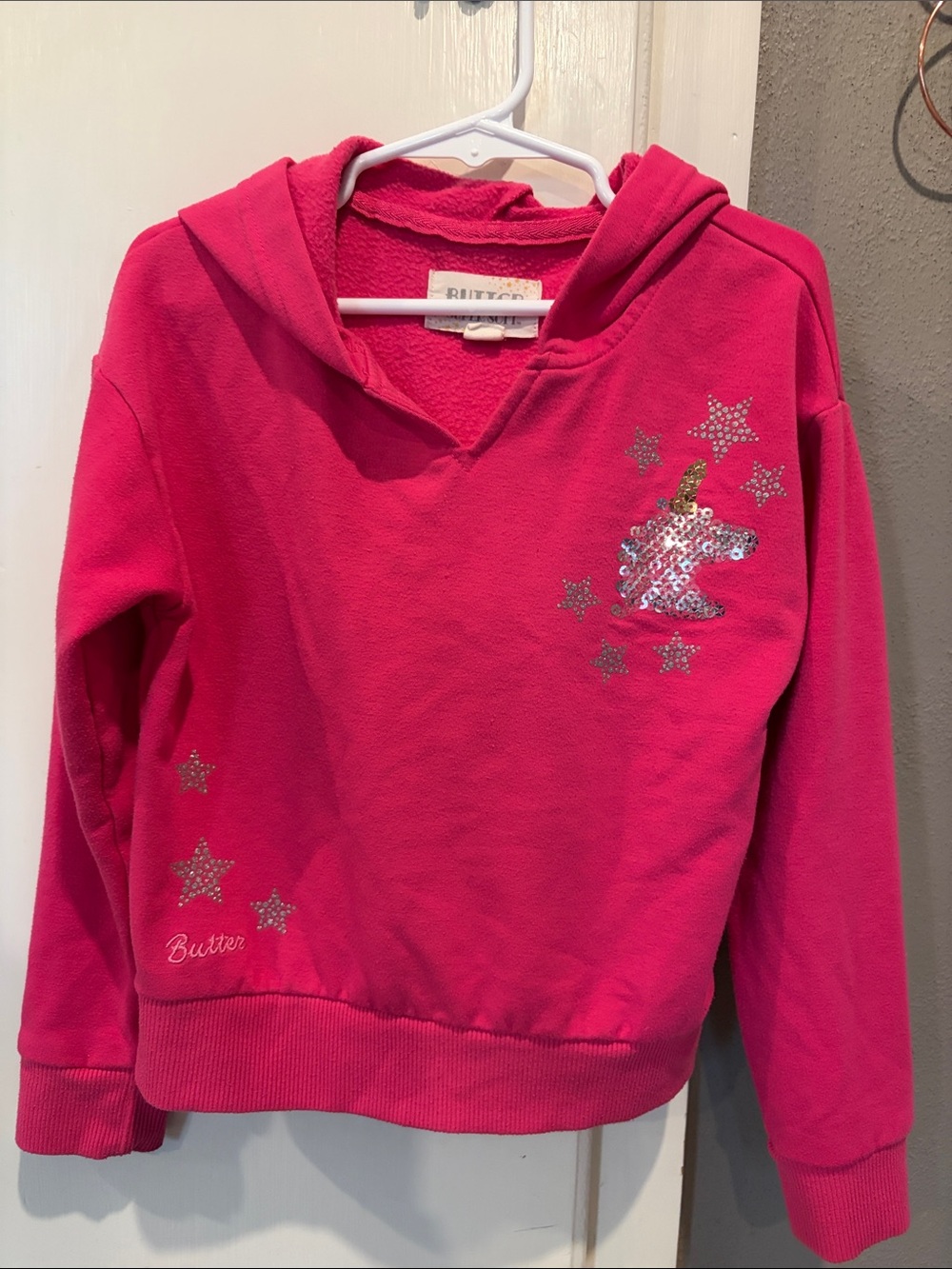 Butter Hot Pink Sequin Unicorn Hoodie - Kids
